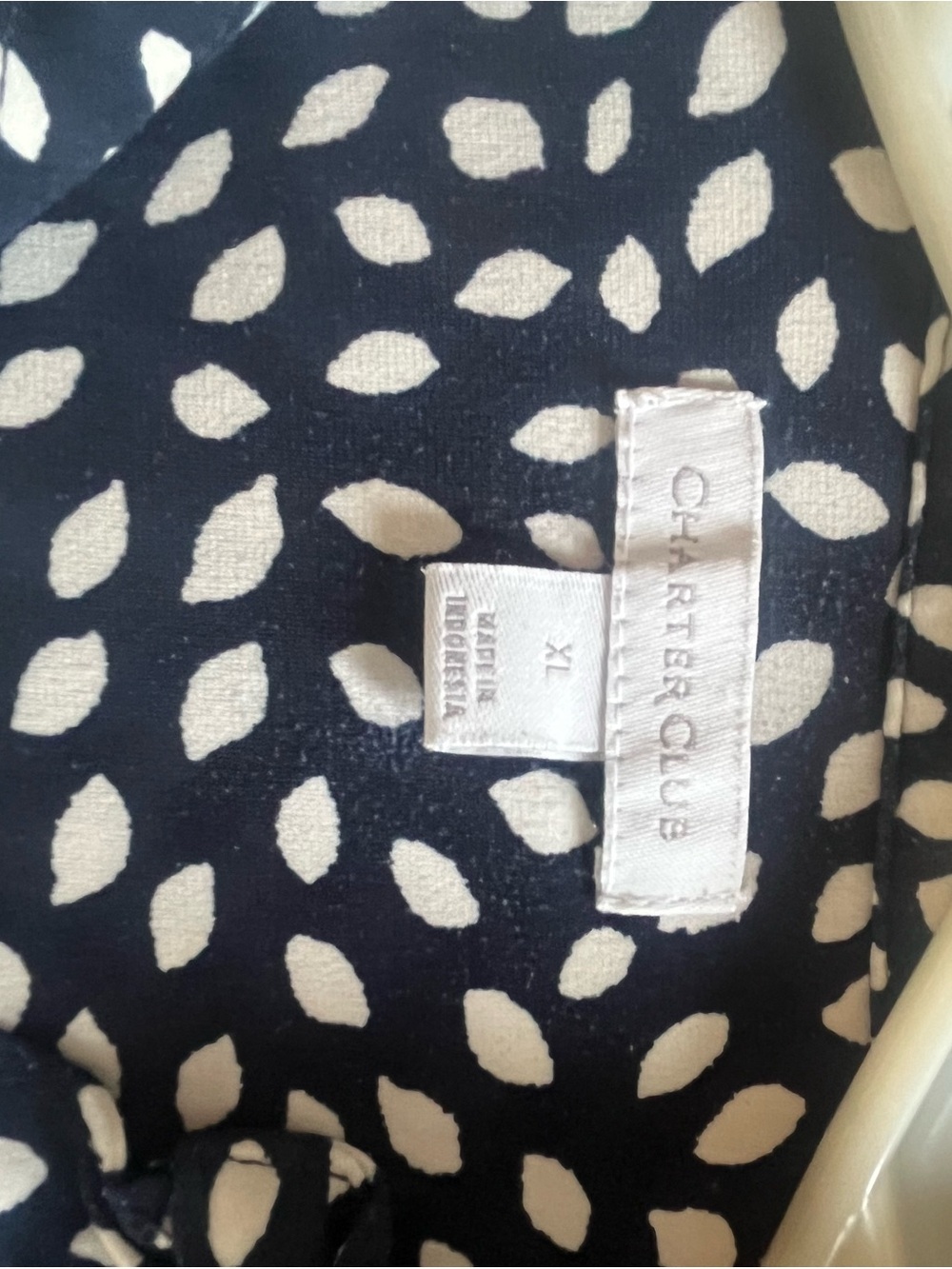 Charter Club Navy Blue 1/2 Button-Up Blouse with Detailed Pattern Size XL - Picture 2 of 16